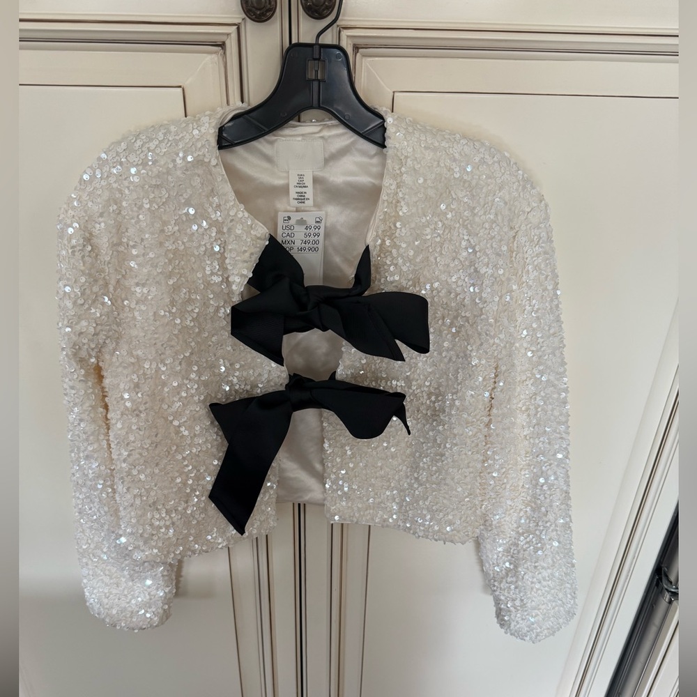 H&M TIE-FRONT SEQUINED JACKET. Size small NWT